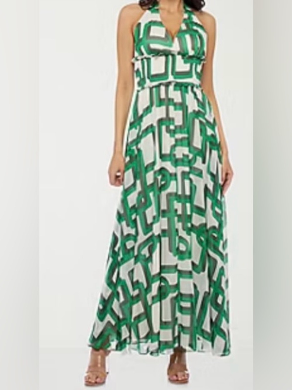 NWOT Sleeveless Green Geometric Maxi Dress